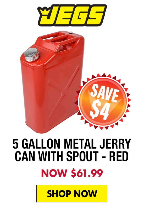 JEGS 5 Gallon Metal Jerry Can Red with Spout - Now $61.99