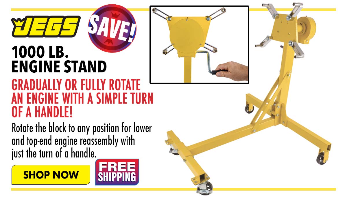 H42T 1000 LB, ENGINE STAND GRADUALLY OR FULLY ROTATE AN ENGINE WITH A SIMPLE TURN 4 OF A HANDLE! Rotate the block to any position for lower and fop-end engine reassembly with just the turn of @ handle. . 4 swornow T o 