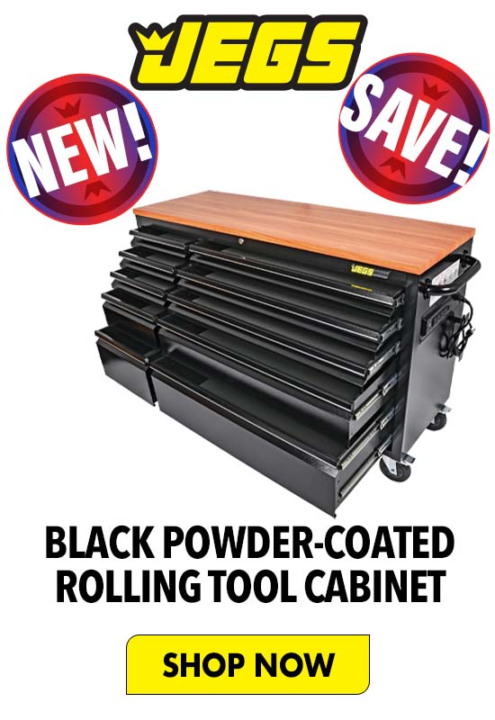JEGS Black Powder-Coated Rolling Tool Cabinet - Shop Now  BLACK POWDER-COATED ROLLING TOOL CABINET 
