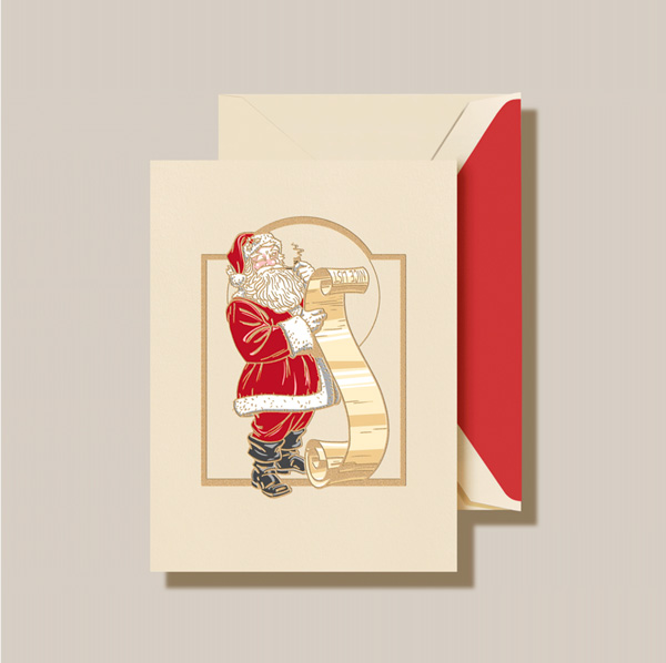 Vintage Santa with List Christmas Greeting Card