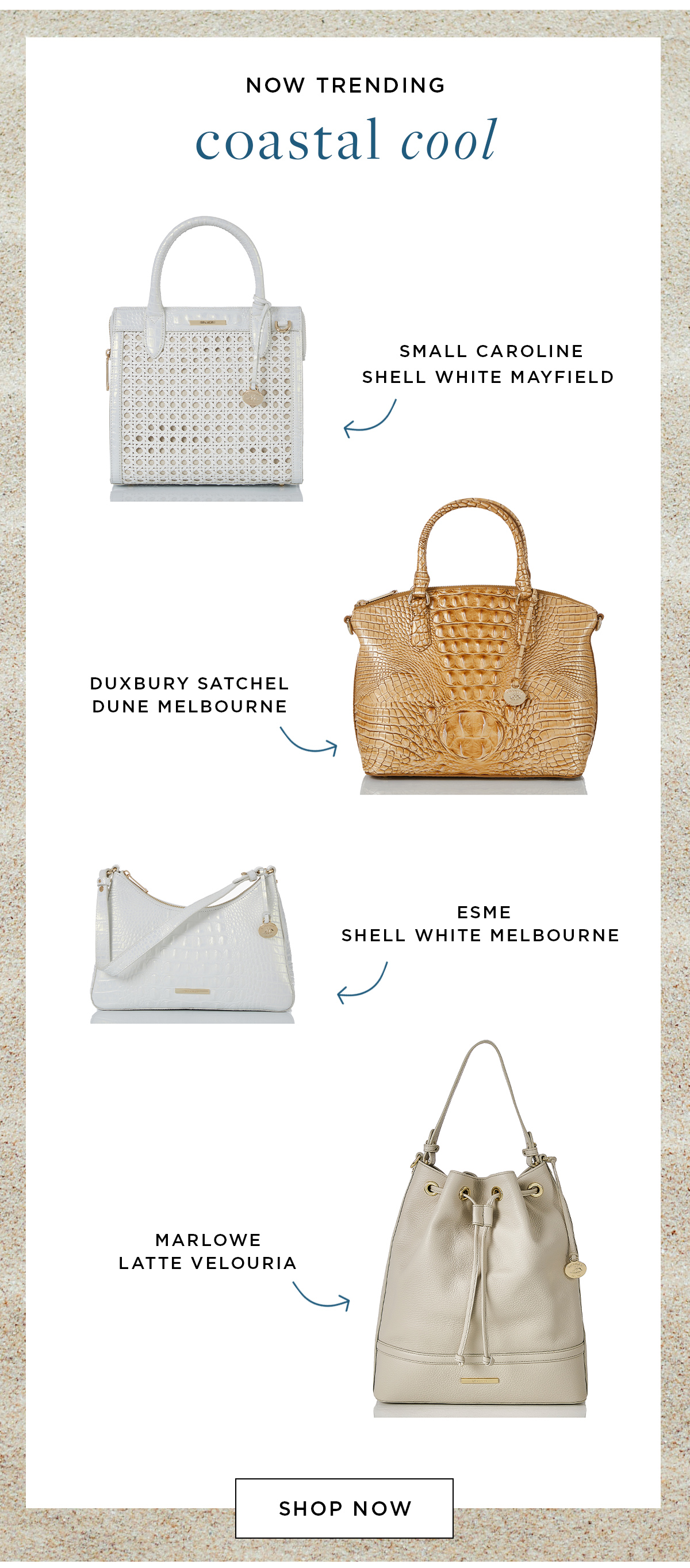 BRAHMIN Melbourne Collection Shell White Caroline Satchel Bag