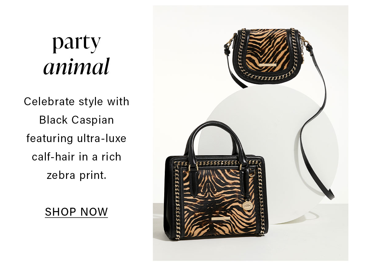 party animal Celebrate style with Black Caspian featuring ultra-luxe calf-hair in a rich zebra print. SHOP NOW