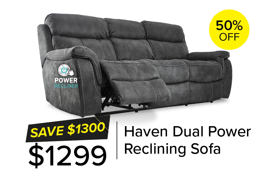 50% Off Haven Dual Power Reclining Sofa
