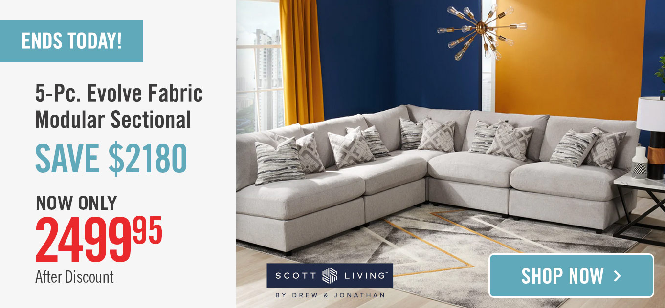 Evolve Linen-Look Fabric 5-Piece Modular Sectional with 4 Armless Chairs.