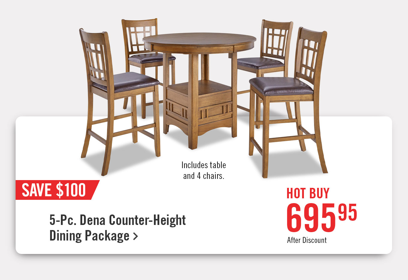 5 piece Dena counter-height dining package.