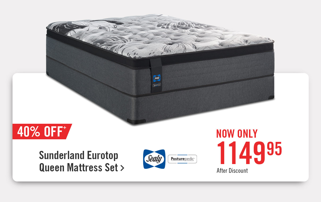 40% OFF Sealy Sunderland Eurotop Queen Mattress Set.