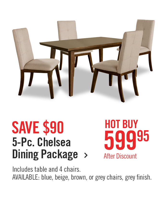 Chelsea 5-Piece Dining Table Package with Beige Chairs