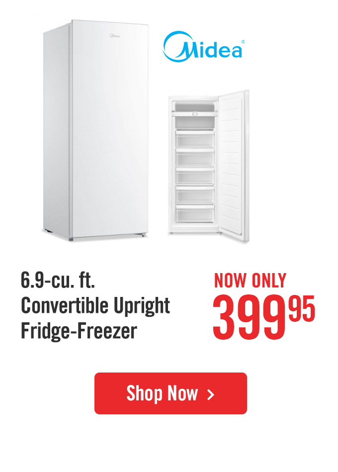 Midea 6.9 cubic foot convertible upright fridge-freezer.