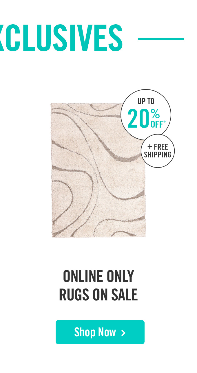 Up to 20% off online only rugs plus free shipping.