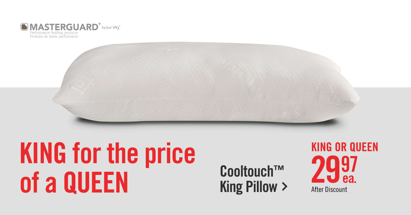 King for the price of a queen, Cooltouch pillow.