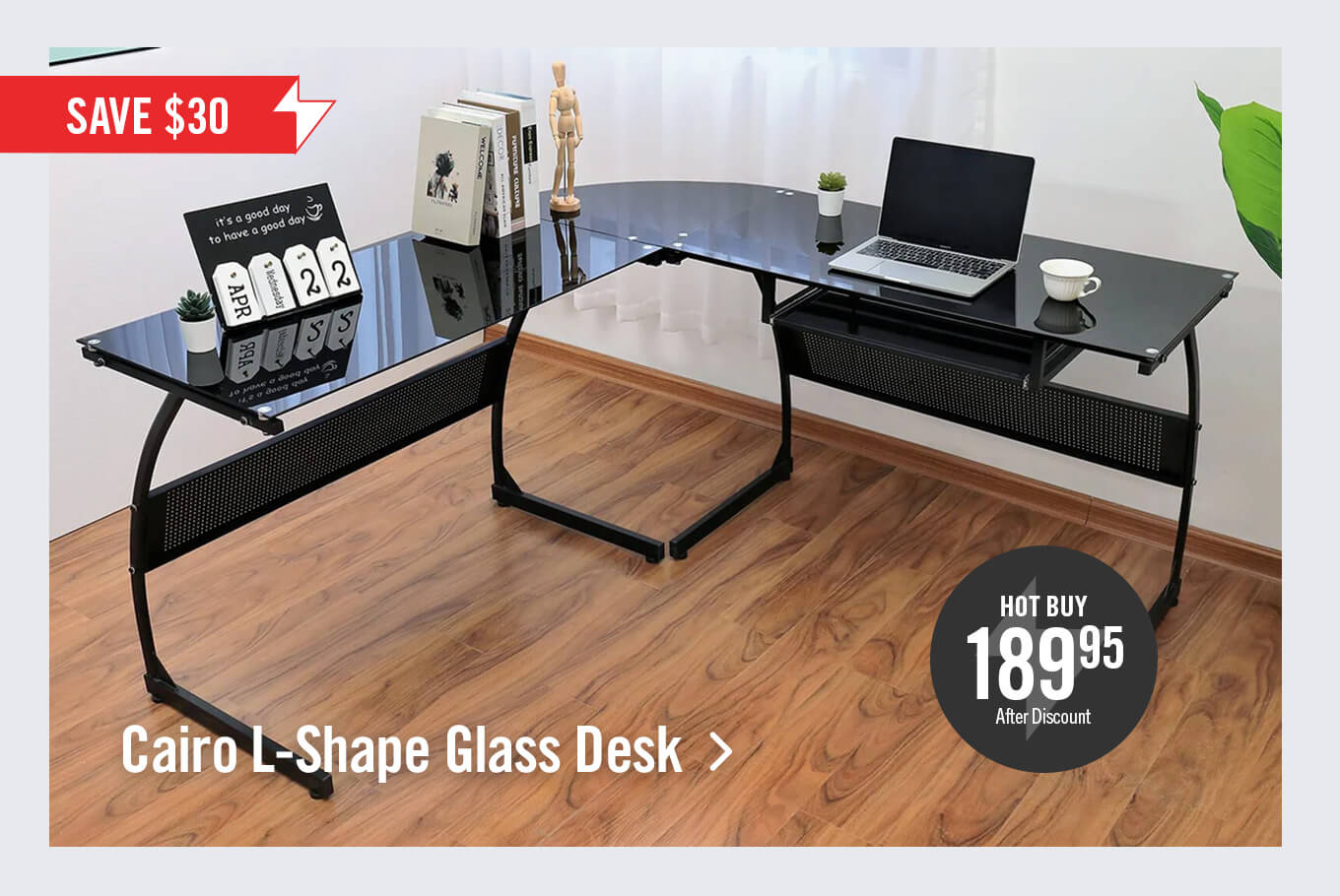 Cairo L-Shape Glass Desk.