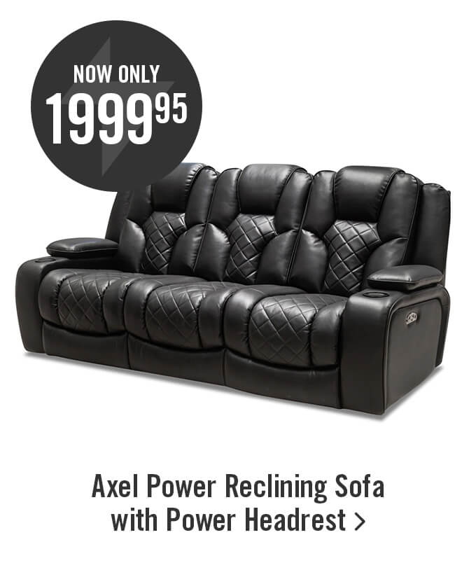 Axel Leather-Look Fabric Power Reclining Sofa with Power Headrest.