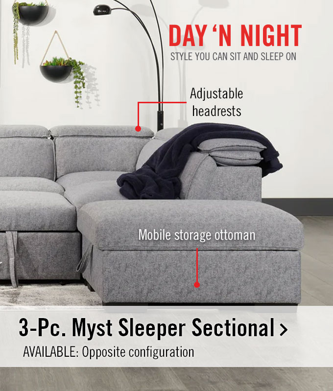 Myst 3-Piece Right-Facing Linen-Look Fabric Sleeper Sectional