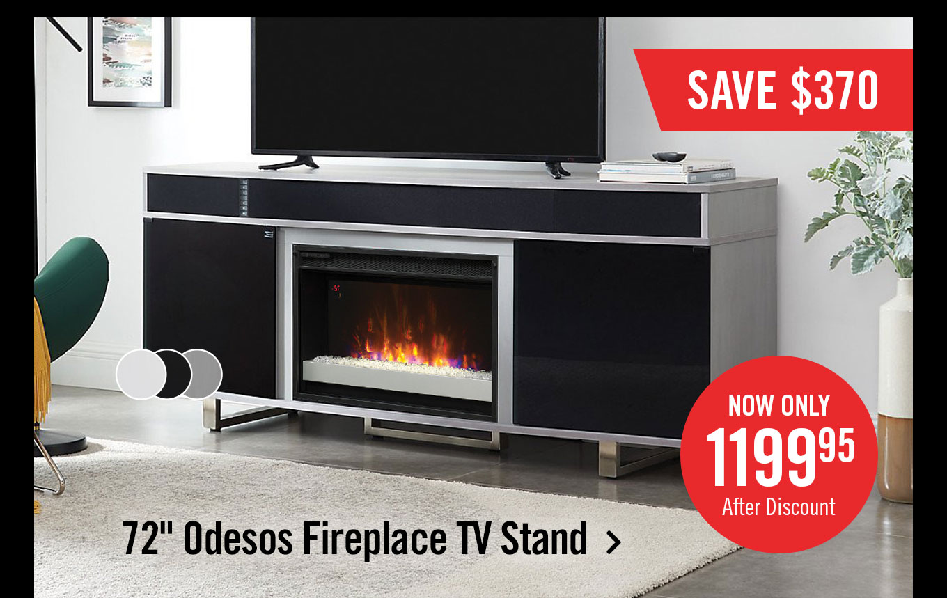Odesos 72 Electric Fireplace TV Stand with Soundbar - White