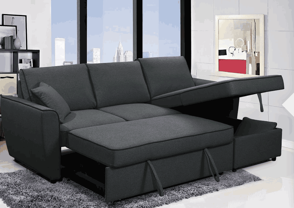 Ace 2-Piece Linen-Look Fabric Right-Facing Sleeper Sectional.
