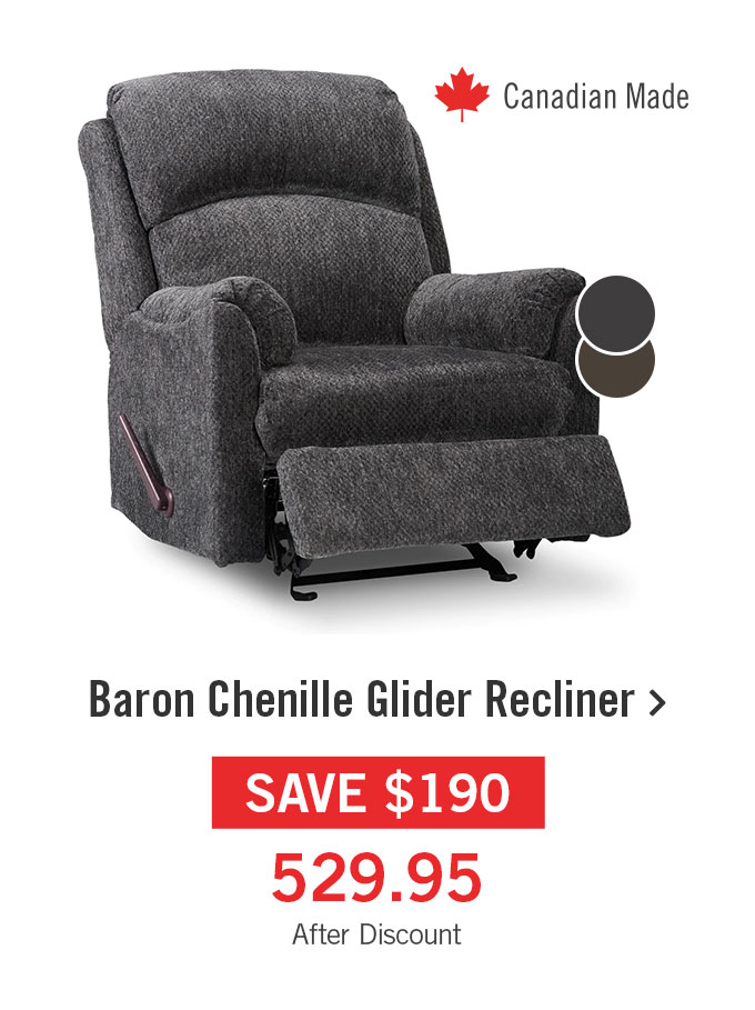 Baron Chenille Glider Recliner - Grey