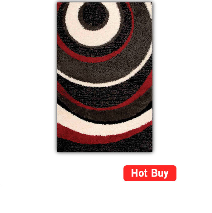 Shaggy Black, Charcoal, Red and Cream Area Rug - 5' x 8'