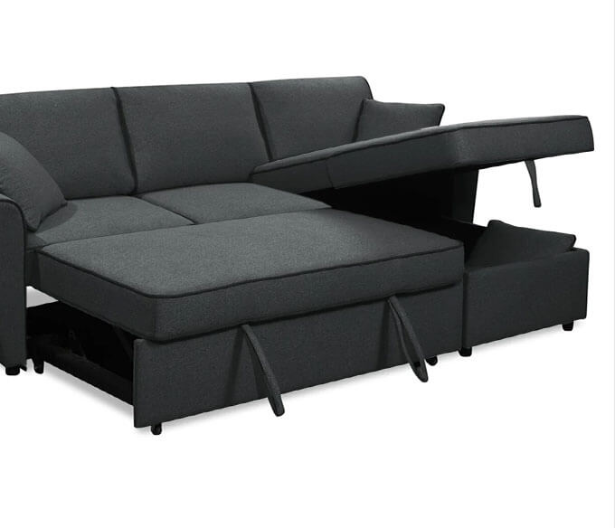 Ace 2-Piece Linen-Look Fabric Right-Facing Sleeper Sectional.