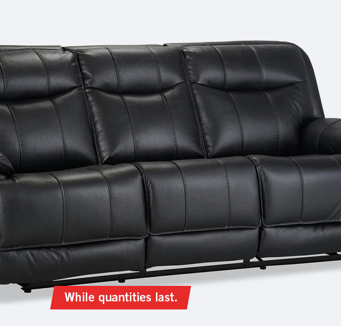 Matt Leather-Look Fabric Reclining Sofa - Black