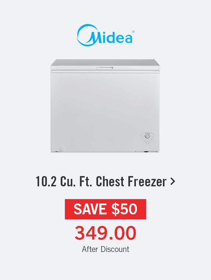 10.2 cubic foot Midea chest freezer.