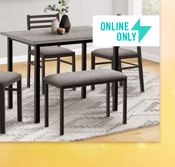 Dining 5-Piece Set Rectangular Kitchen Small Black Metal Grey Laminate Grey Fabric Contemporary Modern