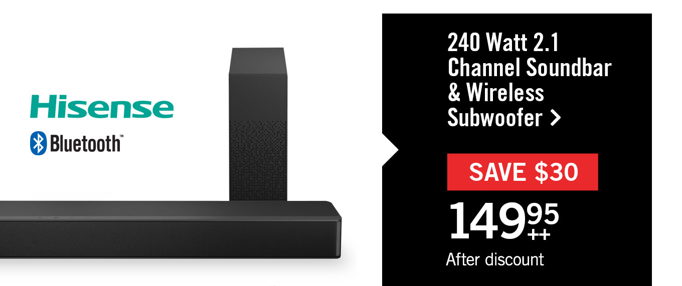 Hisense 2.1 CH Dolby Audio DTS Virtual:X Soundbar with Wireless 240W Subwoofer