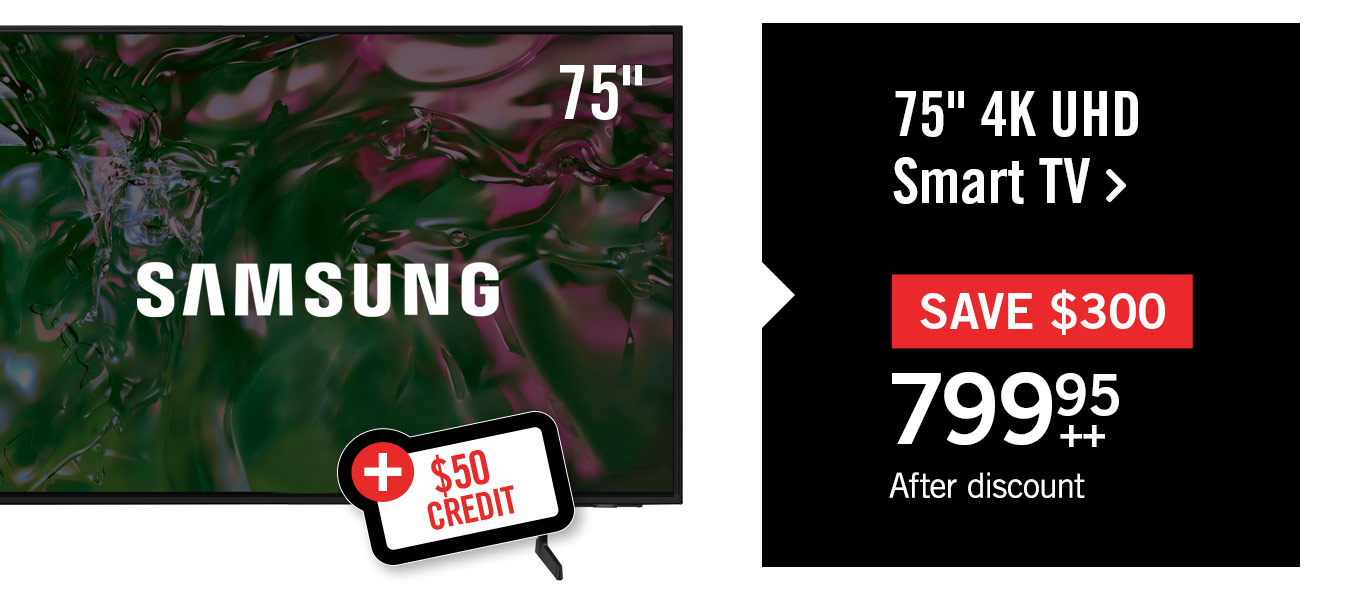 Samsung 75 4K UHD Direct Lit PurColour HDR10+ 60Hz Smart TV