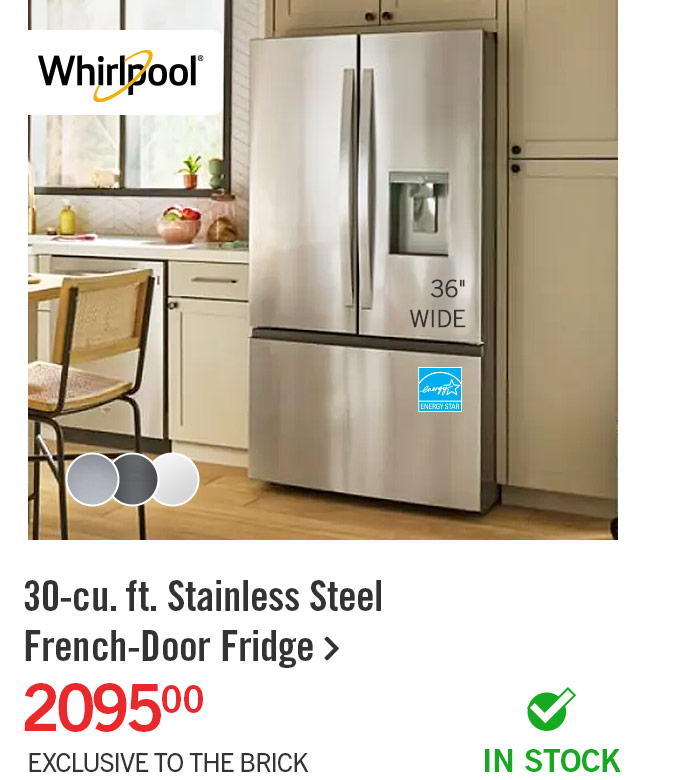 30-cu. ft. Stainless Steel French-Door Fridge.