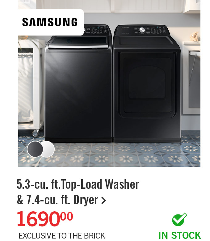 5.3 Cu. Ft. Top-Load Washer and 7.4 Cu. Ft. Electric Dryer Laundry Team.