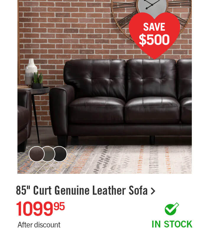 85" Curt Genuine Leather Sofa.
