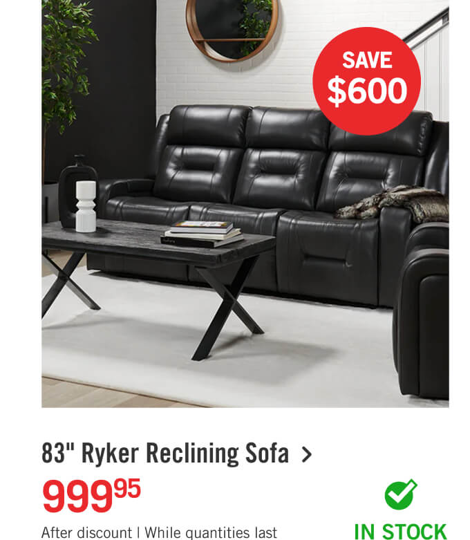 83" Ryker Reclining Sofa.