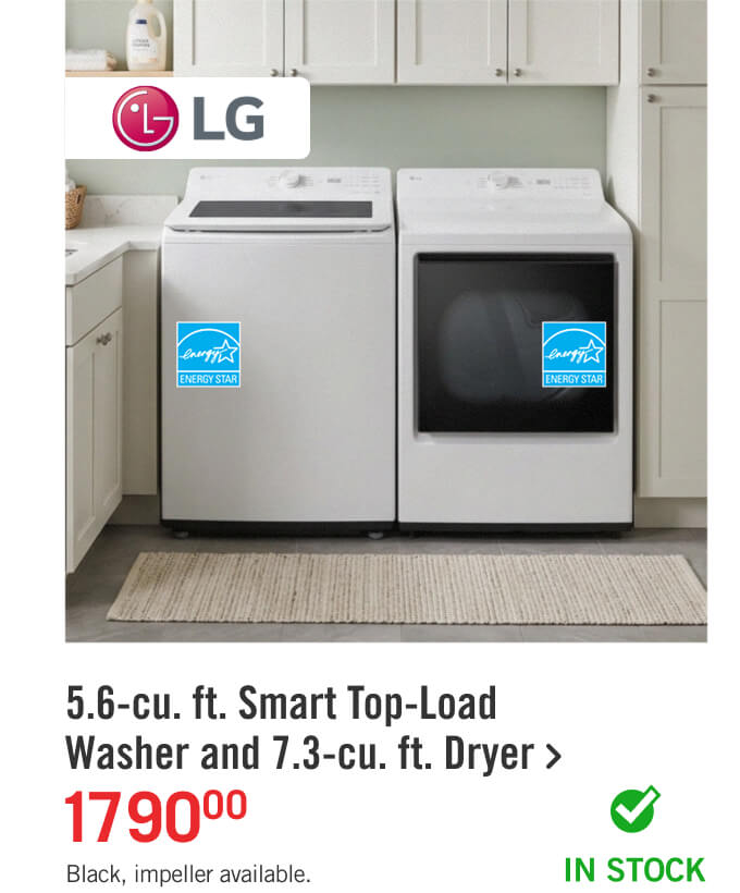 5.6-cu. ft. Smart Top-Load Washer and 7.3-cu. ft. Dryer.
