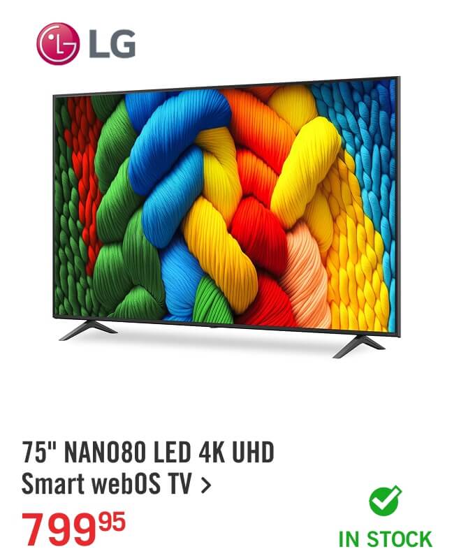 75" NANO80 LED 4K UHD Smart webOS TV.