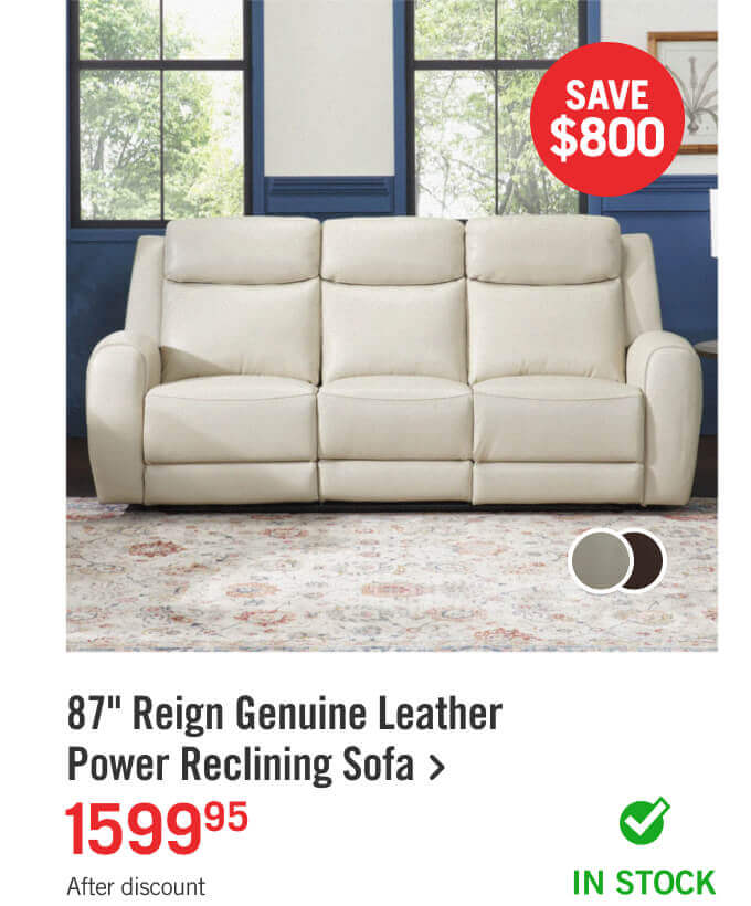 87" Reign Genuine Leather Power Reclining Sofa.