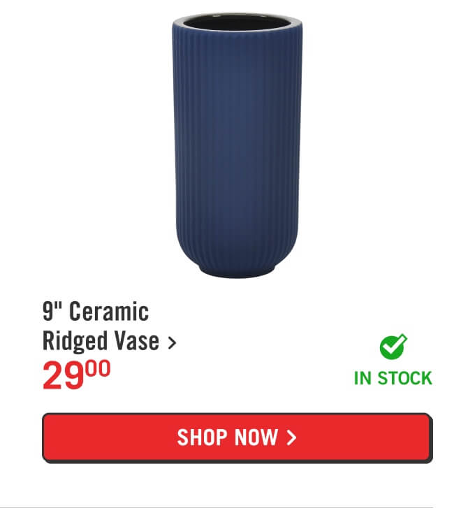 Navy 9" Ceramic Ridged Vase.