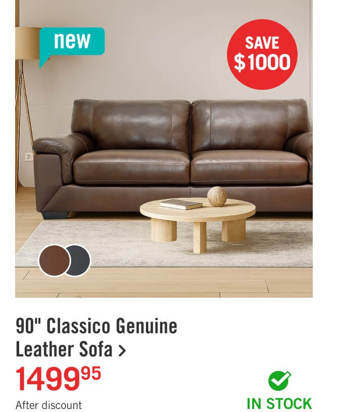 90" Classico Genuine Leather Sofa.
