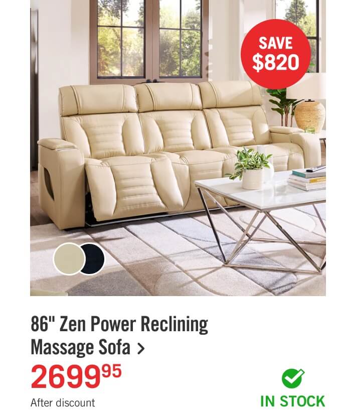 86" Zen Power Reclining Massage Sofa.