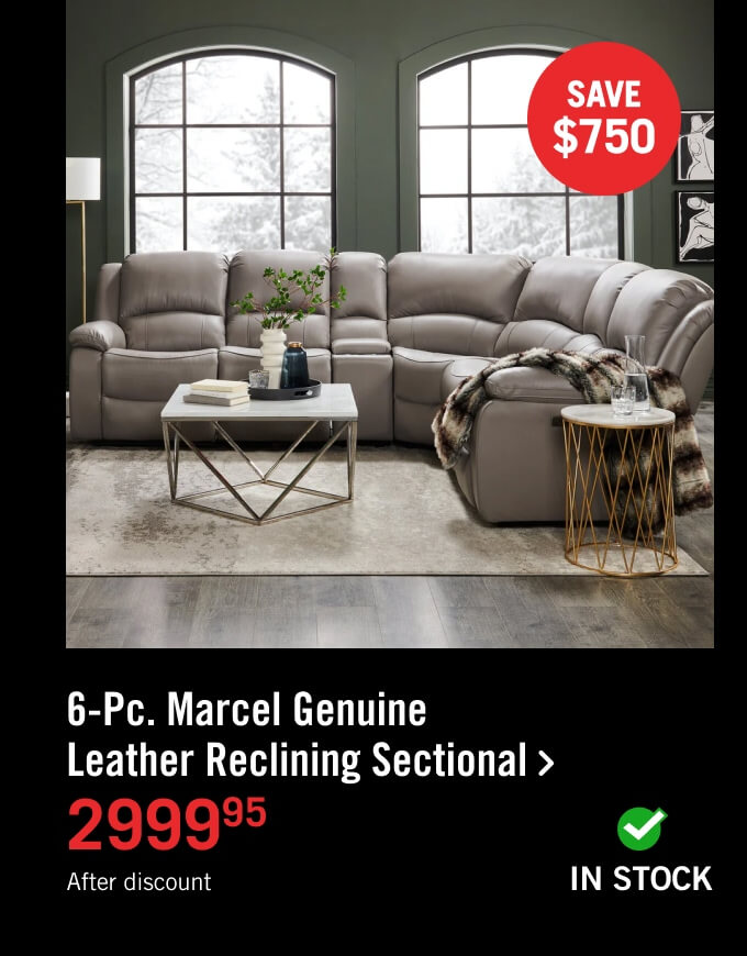 6-Pc. Marcel Genuine Leather Reclining Sectional.