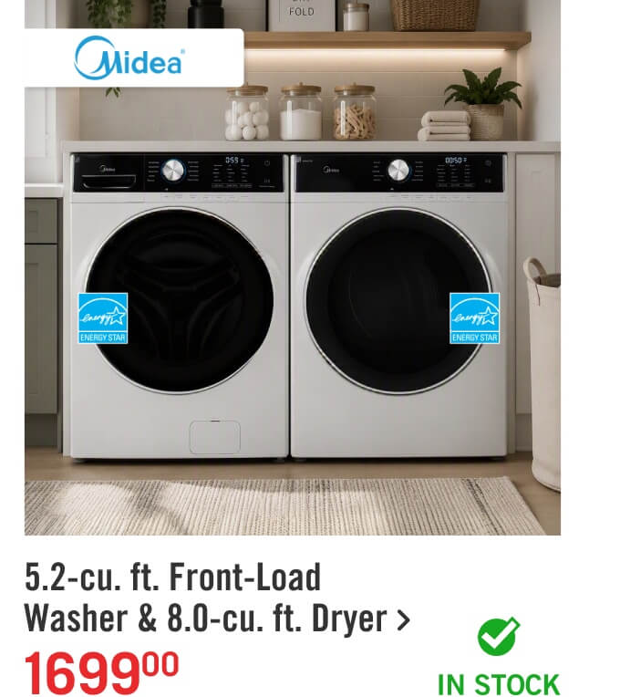 5.2-cu. ft. Front-Load Washer and 8.0-cu. ft. Dryer.