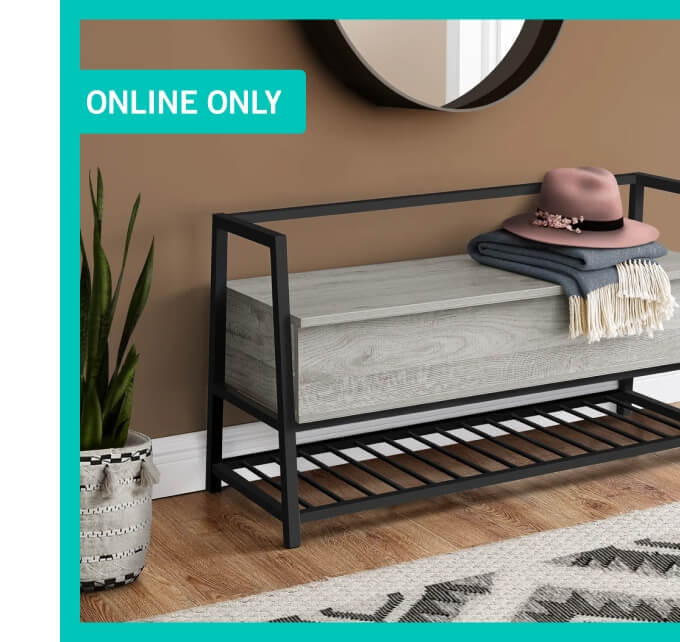 Grey Wood-Look and Black Metal Bench.