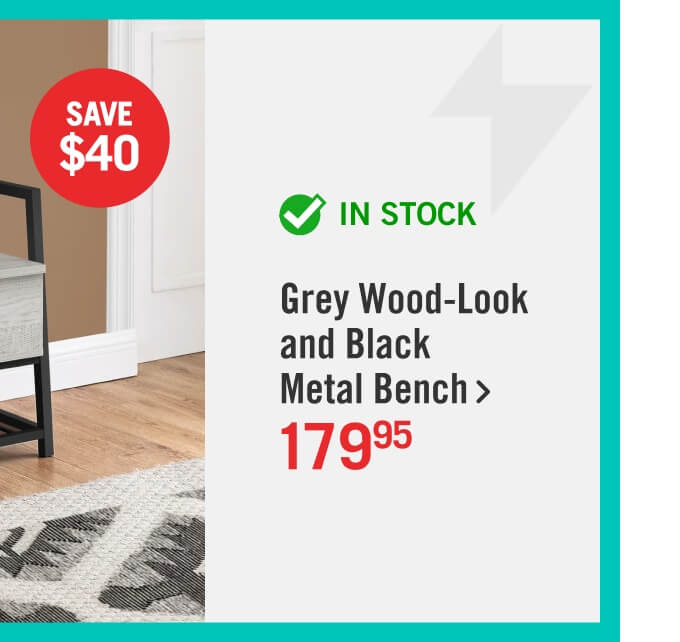 Grey Wood-Look and Black Metal Bench.