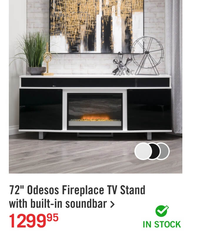 72" Odesos Fireplace TV Stand with built-in soundbar.