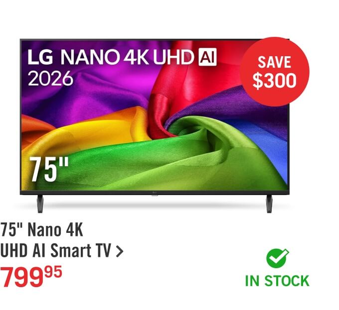 75" Nano 4K UHD AI Smart TV.