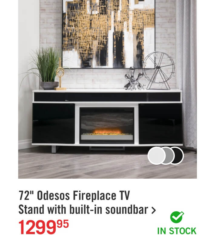 72" Odesos Fireplace TV Stand with built-in soundbar.