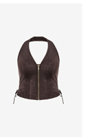 Shop the Harlow Sueded Halter Zip Top