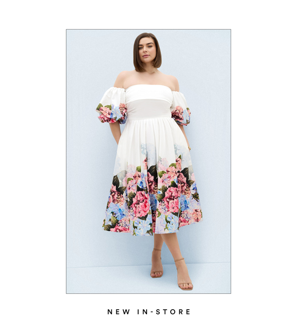 Shop the Rosa Border Print Puff Sleeve Midi Dress