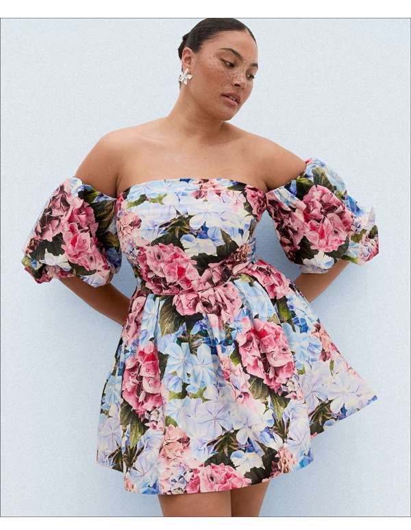 Shop the Rosa Garden Print Puff Sleeve Mini Dress