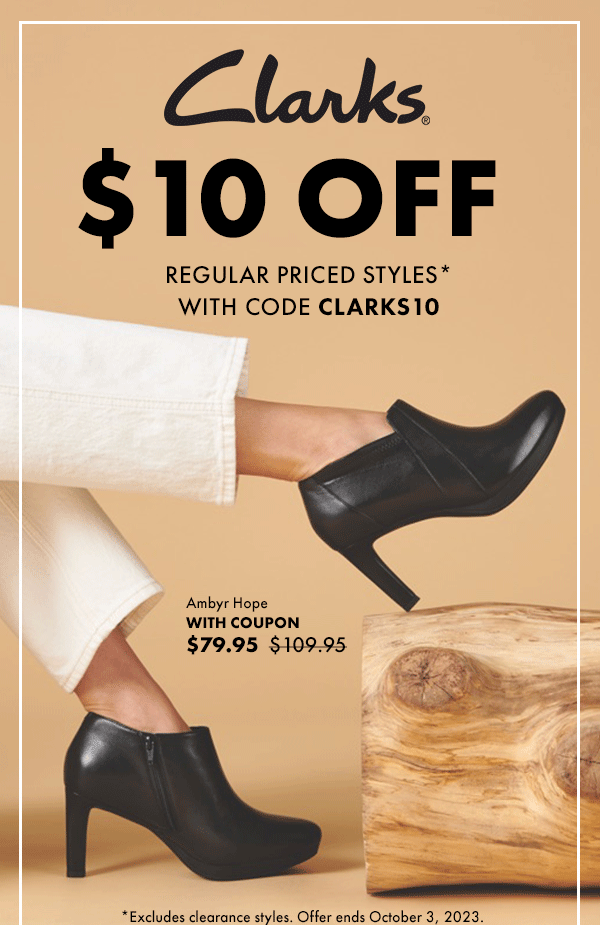 Happening NOW: $10 OFF Clarks - Shoes