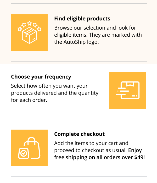 Find products, Choose Frequency, and Complete checkout