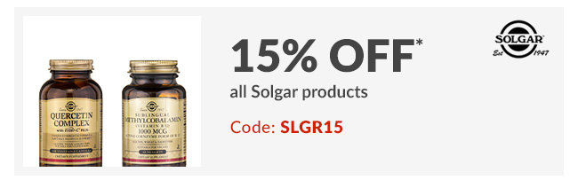 15% off* all Solgar products. CODE: SLGR15
